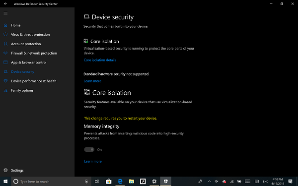 Instructions for disabling Windows Defender — 4. Turn Off Memory Integrity