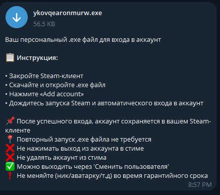 TG | Инструкция для NFA-Аккаунтов — 8) После подтверждения вам будет выслан .exe файл, который нужно скачать
