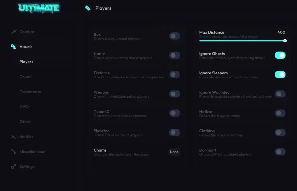 Скриншот чита ULTIMATE для Rust - 3