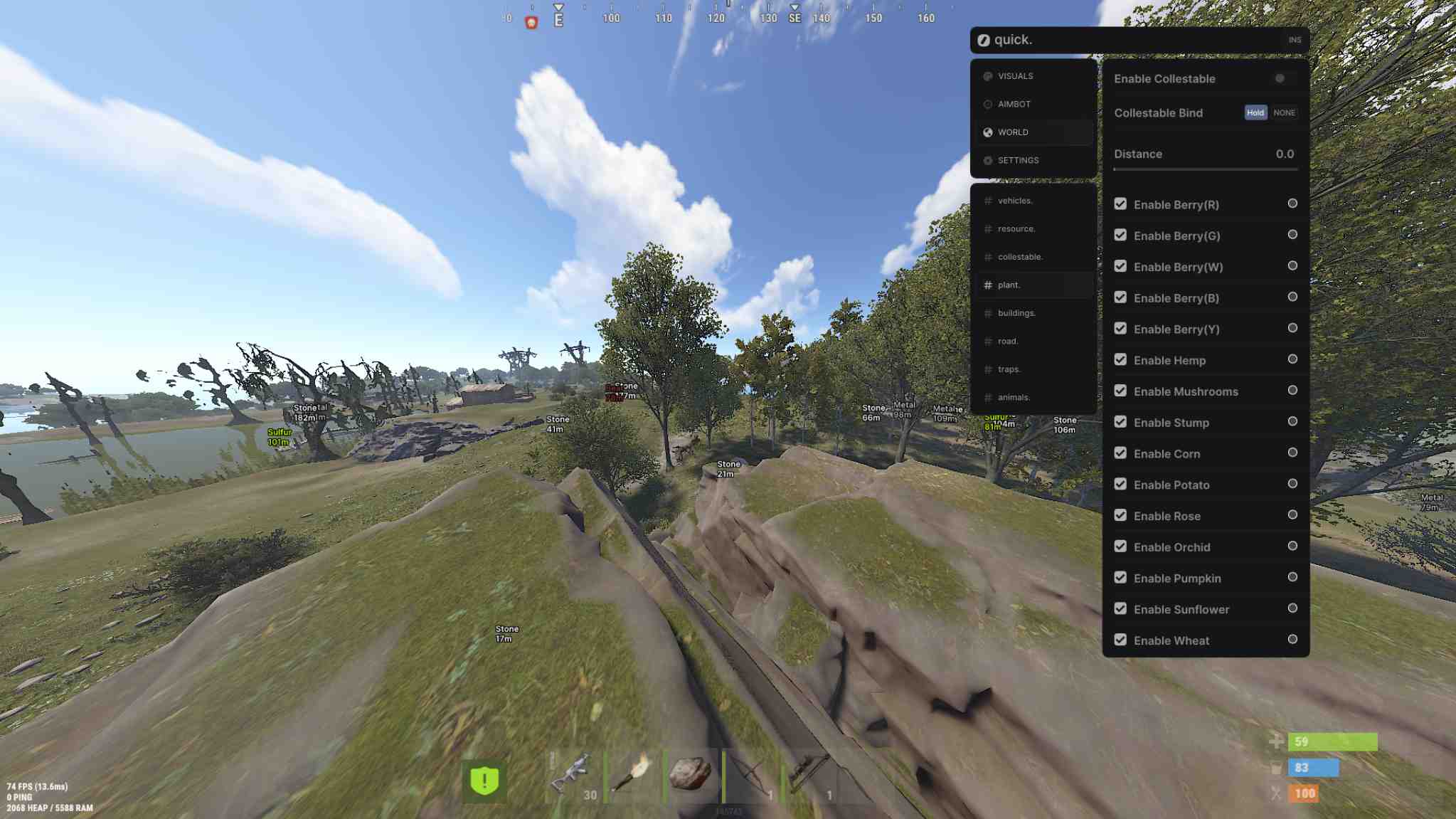 Скриншот чита Quick для Rust - 1