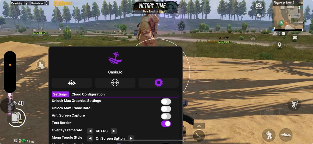 Скриншот мобильного чита OASIS PUBG Mobile (iOS) - 2