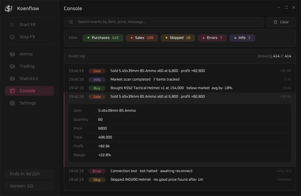 Koenflow TradeBot cheat for Arena Breakout - screenshot 1