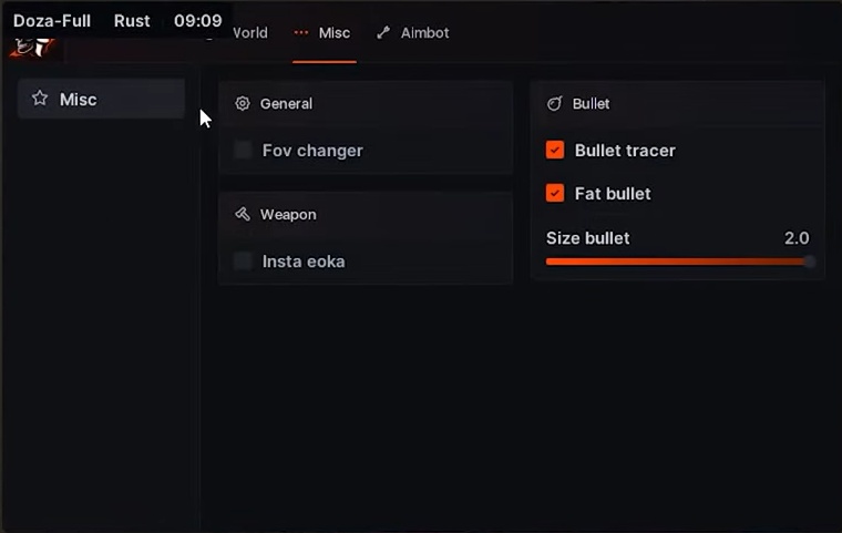 Скриншот чита Doza Full для Rust - 2