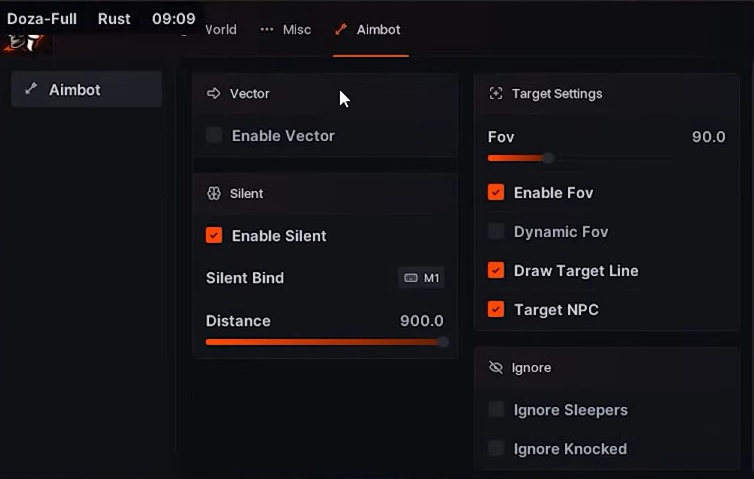 Скриншот чита Doza Full для Rust - 3