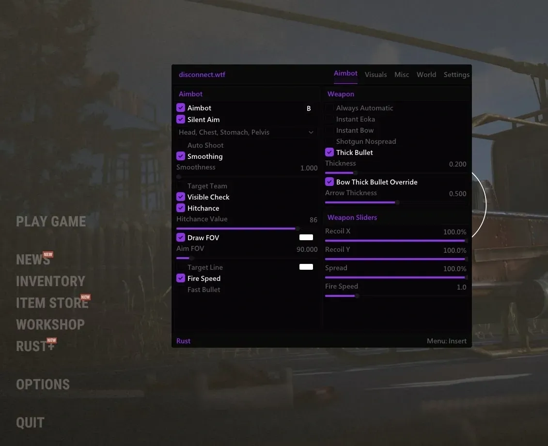 Скриншот чита Disconnect External для Rust - 1