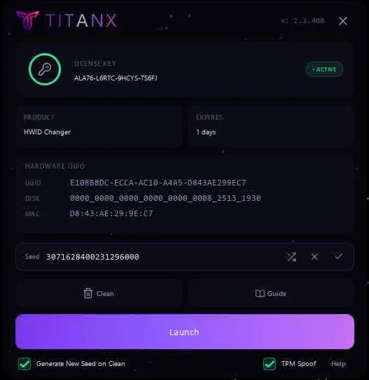 TitanX HWID Spoofer - screenshot 1