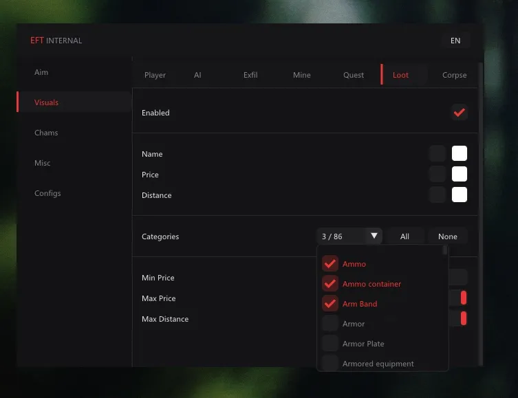 Shxdow Internal cheat for Escape From Tarkov - screenshot 4